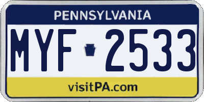 PA license plate MYF2533