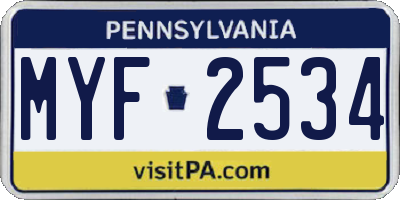 PA license plate MYF2534