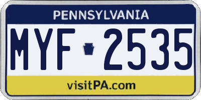 PA license plate MYF2535