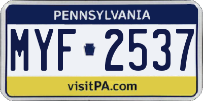 PA license plate MYF2537