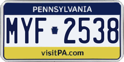 PA license plate MYF2538