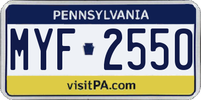 PA license plate MYF2550