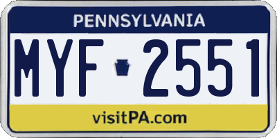PA license plate MYF2551