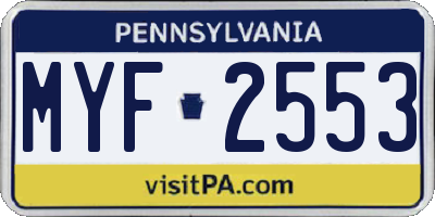 PA license plate MYF2553