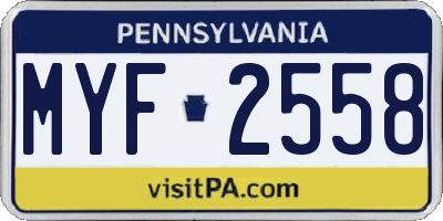 PA license plate MYF2558