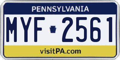 PA license plate MYF2561