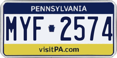 PA license plate MYF2574