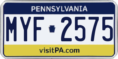 PA license plate MYF2575