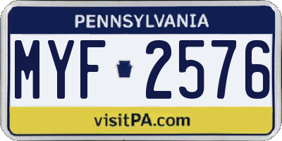 PA license plate MYF2576