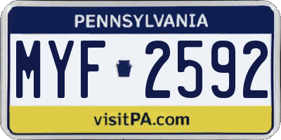 PA license plate MYF2592