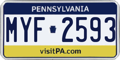 PA license plate MYF2593