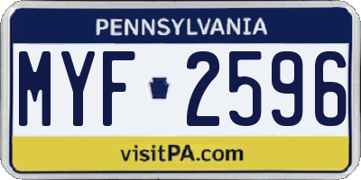 PA license plate MYF2596