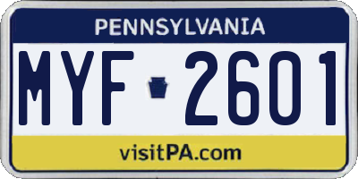 PA license plate MYF2601