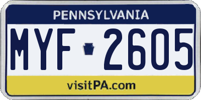 PA license plate MYF2605