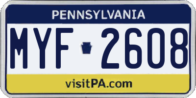 PA license plate MYF2608