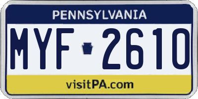 PA license plate MYF2610
