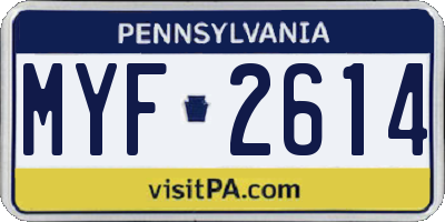 PA license plate MYF2614