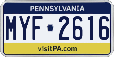PA license plate MYF2616