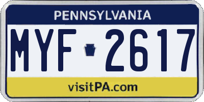 PA license plate MYF2617