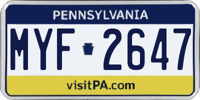 PA license plate MYF2647