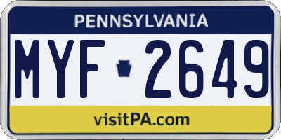 PA license plate MYF2649