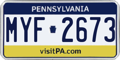 PA license plate MYF2673
