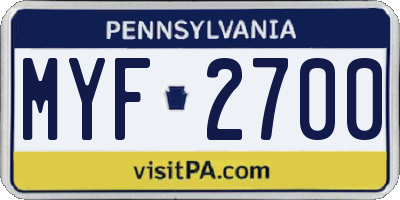 PA license plate MYF2700