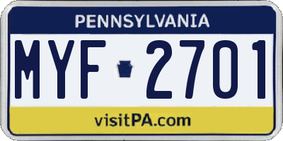 PA license plate MYF2701