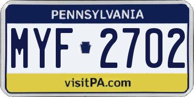 PA license plate MYF2702