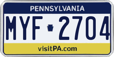PA license plate MYF2704
