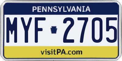 PA license plate MYF2705