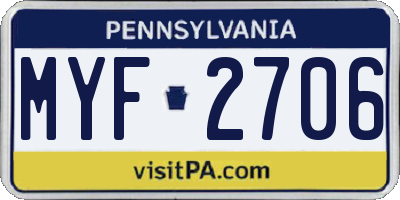 PA license plate MYF2706