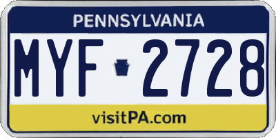 PA license plate MYF2728
