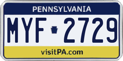 PA license plate MYF2729