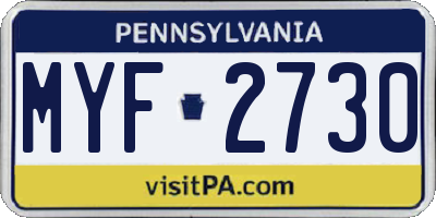 PA license plate MYF2730