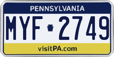 PA license plate MYF2749