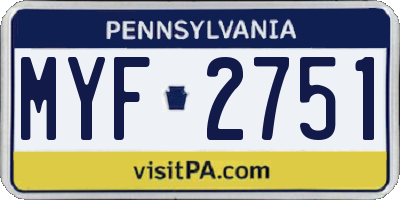 PA license plate MYF2751