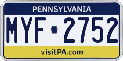 PA license plate MYF2752