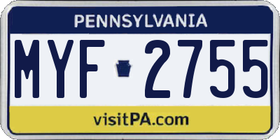 PA license plate MYF2755