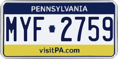 PA license plate MYF2759