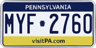 PA license plate MYF2760