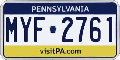 PA license plate MYF2761