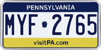 PA license plate MYF2765