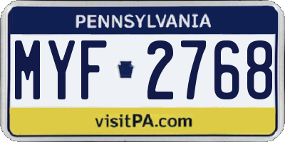 PA license plate MYF2768