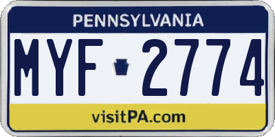 PA license plate MYF2774