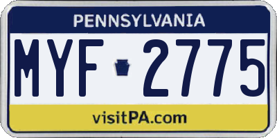 PA license plate MYF2775