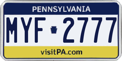 PA license plate MYF2777