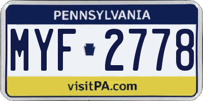 PA license plate MYF2778