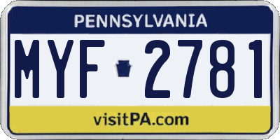 PA license plate MYF2781