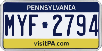 PA license plate MYF2794